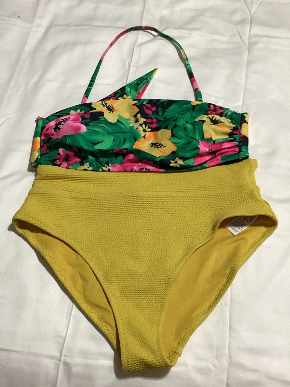 Old Navy Floral Bandeau Top with Yellow High-Waist Swim Bottoms